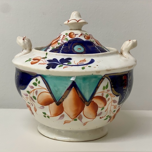 19th Century Antique Gaudy Welsh Unrecorded Pattern Finial Lidded Sugar Bowl - Picture 7 of 15